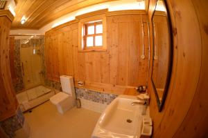 baño con lavabo y aseo y ventana en Melekli Konak en Amasya