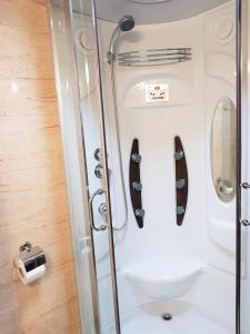 a shower stall in a bathroom with a toilet at Villa Lotus in Deva
