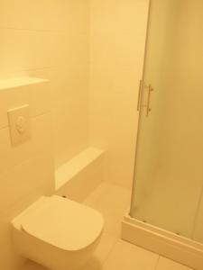 ein weißes Bad mit einem WC und einer Dusche in der Unterkunft Your Place in Zagreb in Zagreb