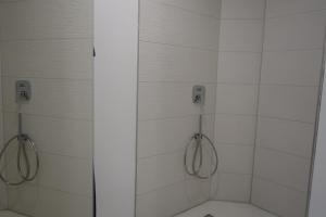 a bathroom with a shower with two hoses at Kastanienallee 7 in Hamburg