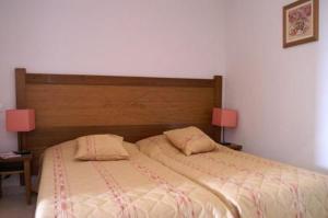 een slaapkamer met een bed met 2 kussens erop bij Madame Vacances - Résidence La Marquisié in Trébas