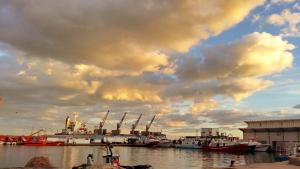 a group of boats docked in a harbor under a cloudy sky at Garrucha Centro y Mar in Garrucha