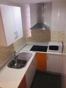 uma pequena cozinha com um lavatório e um fogão em Apartamento Plaza De Toros Centro em Alicante