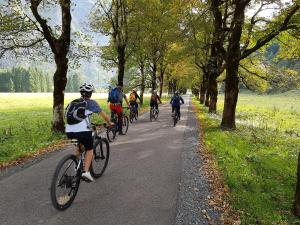 a group of people riding bikes down a road at Nebelhorn Appartementhaus in Oberstdorf