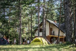 una tenda e una casa nel bosco di Rustic Home Tara a Kaludjerske Bare