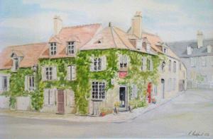 a painting of a building with ivy on it at Maison Les Fossiles in Sancerre