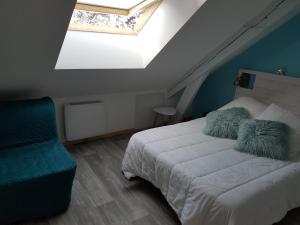 1 dormitorio con 1 cama y tragaluz en Le petit Kichon en Gérardmer