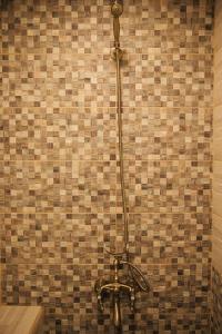 um chuveiro na casa de banho com uma parede em azulejo em Апартамент Барок em Lovech