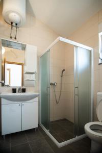 Un baño con ducha, lavabo e inodoro. en Apartments Slapovi, en Studenci 31 fotos más