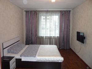 ヴォログダにあるАпартаменты на Ярославской 33のベッドルーム1室(ベッド1台付)、窓(テレビ付)