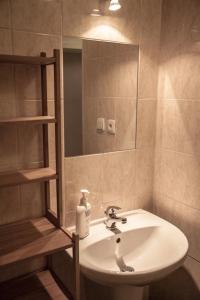 La salle de bains est pourvue d'un lavabo et d'un miroir. dans l'établissement Apartments Emma, à Prague
