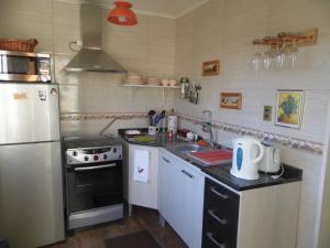 a small kitchen with a refrigerator and a sink at Villanita in Punta Arenas