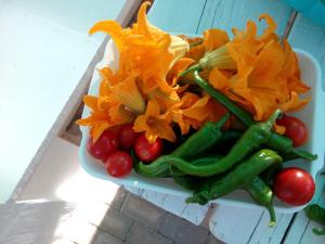 um prato de produtos hortícolas numa mesa em Trulli La collinetta em Martina Franca