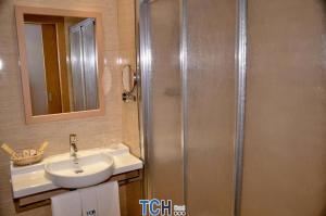 a bathroom with a shower, sink, and toilet at TCH Hotel in Lorquí