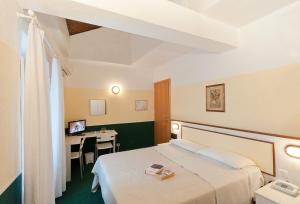 een hotelkamer met een bed en een bureau bij Hotel Eden in Baveno