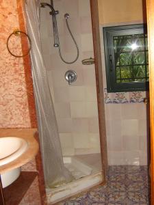 a bathroom with a shower with a sink and a toilet at the ancient sicilian house near zingaro reserve Scopello in Scopello