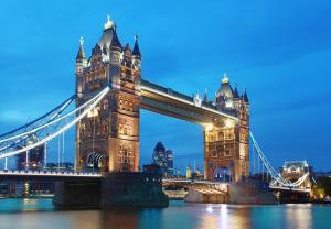 a view of the tower bridge at night at Stylish Central London Flat with Pool and Terrace in London