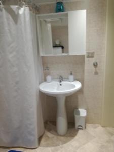 łazienka z umywalką i zasłoną prysznicową w obiekcie terra e mare w mieście Collemeto