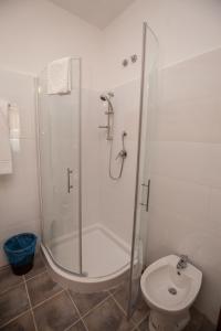 a bathroom with a shower and a toilet at Hotel Giulietta e Romeo in Casal Palocco