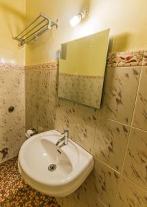 ein Bad mit einem Waschbecken und einem Spiegel in der Unterkunft Hotel Orfil in Calangute