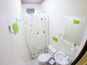 a bathroom with a toilet and a shower and a sink at Pousada da Milla in Presidente Figueiredo +54 photos