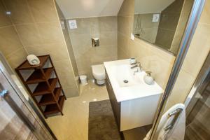 a small bathroom with a sink and a toilet at Apartments and Rooms Skalinada in Murter +31 photos