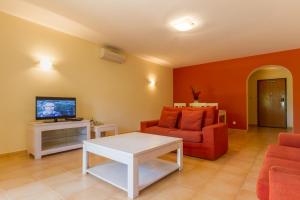 a living room with a couch and a tv at Apartamento Boa Estrela in Luz