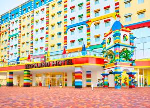 a large building with many different colored umbrellas at LEGOLAND Japan Hotel in Nagoya