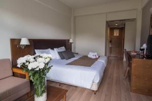 
a hotel room with a bed and a dresser at Rodon Hotel and Resort in Agros
