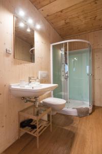 a bathroom with a sink and a shower and a toilet at Apartments near metro station in Vienna +49 photos