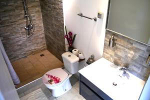 a bathroom with a toilet and a sink and a shower at Iris suite in Punaauia