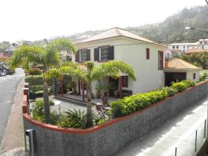 聖維森特的住宿－Moradia Ponte de Pedra，街道前有树木和植物的房子