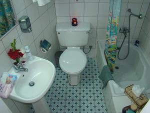 a bathroom with a toilet, sink, and bathtub at Kiniras Traditional Hotel & Restaurant in Paphos