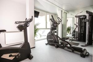 a gym with two exercise bikes and a treadmill at THE FLAG Zürich in Zürich