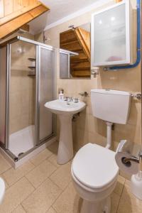 ein Bad mit einem WC, einer Dusche und einem Waschbecken in der Unterkunft Maison Courthoud Alloggio ad uso turistico - VDA - RHÊMES-SAINT-GEORGES n 0002 in Rhemes-Saint-Georges