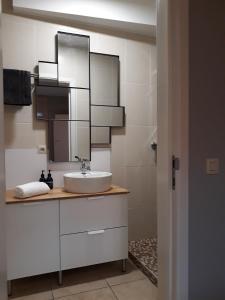 a bathroom with a sink and a mirror at Panda Parc Appartment proche Pairi Daiza-Shape-Nato in Lens