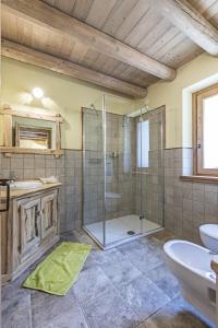 uma casa de banho com um chuveiro e um lavatório. em Agriturismo Alle Baite em Branzi