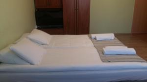 コジェニツェにあるApartament Kozieniceの大型ベッド(白いシーツ、枕付)