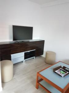 sala de estar con TV y mesa de centro en Dunkerque Malo les bains 15 mn plage, en Dunkerque