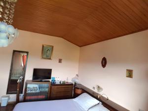 a bedroom with a bed and a wooden ceiling at La Contessa (Da Fabiola) in Urbino