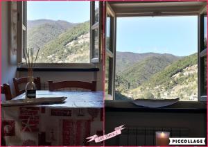 a room with a table and a window with a view at Fere Du Muin Rosso - Red Apartment in Albisola Superiore