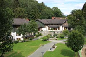 an aerial view of a building with a garden at Kurpark Domizil in Altenau