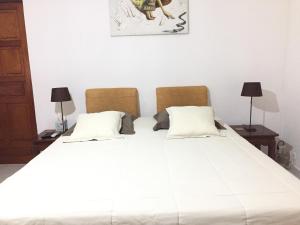 a bedroom with a large white bed with two pillows at Apart ManGo in Baie-Mahault