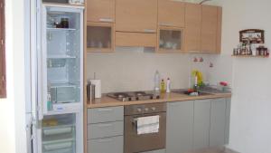 eine Küche mit Herd und Kühlschrank in der Unterkunft Sole Mio in Milína