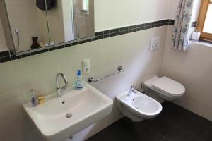 La salle de bains est pourvue d'un lavabo et de toilettes. dans l'établissement Volggerhof, à Racines