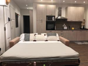 a bedroom with a large bed in a kitchen at Rigoletto Massena in Nice