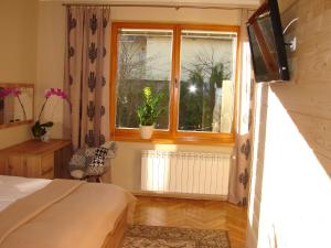 a bedroom with a bed and a window at Kalina in Zakopane
