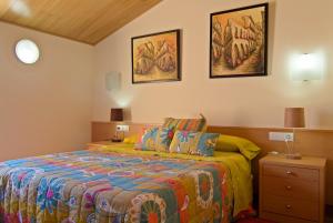 a bedroom with a bed and two pictures on the wall at Hotel Pinxo in Santa Coloma de Farners