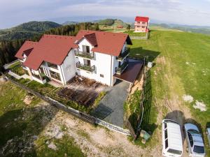 an aerial view of a house with a red roof at Pensiunea Grandor in Păltiniş