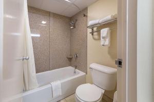 La salle de bains est pourvue de toilettes, d'une baignoire et d'un lavabo. dans l'établissement McIntosh Inn, à Media